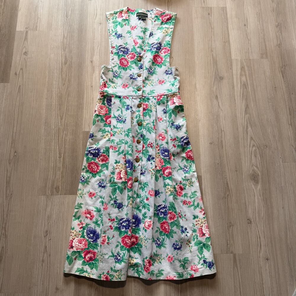 Women's Vintage Bushwacker U.S.A Light Blue Pastel Floral Button Up Long Dress 8